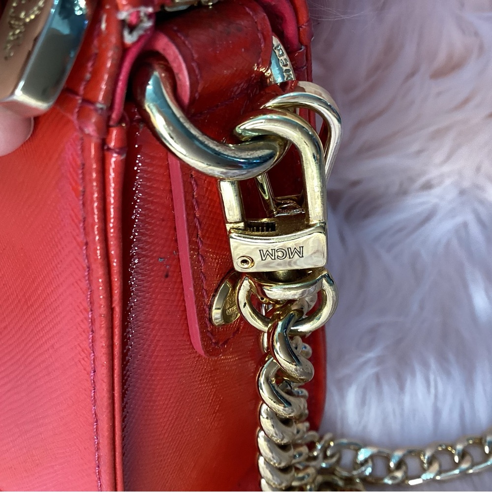 MCM red mini bag with gold chain hand strap and removable crossbody chain strap - Picture 14 of 16